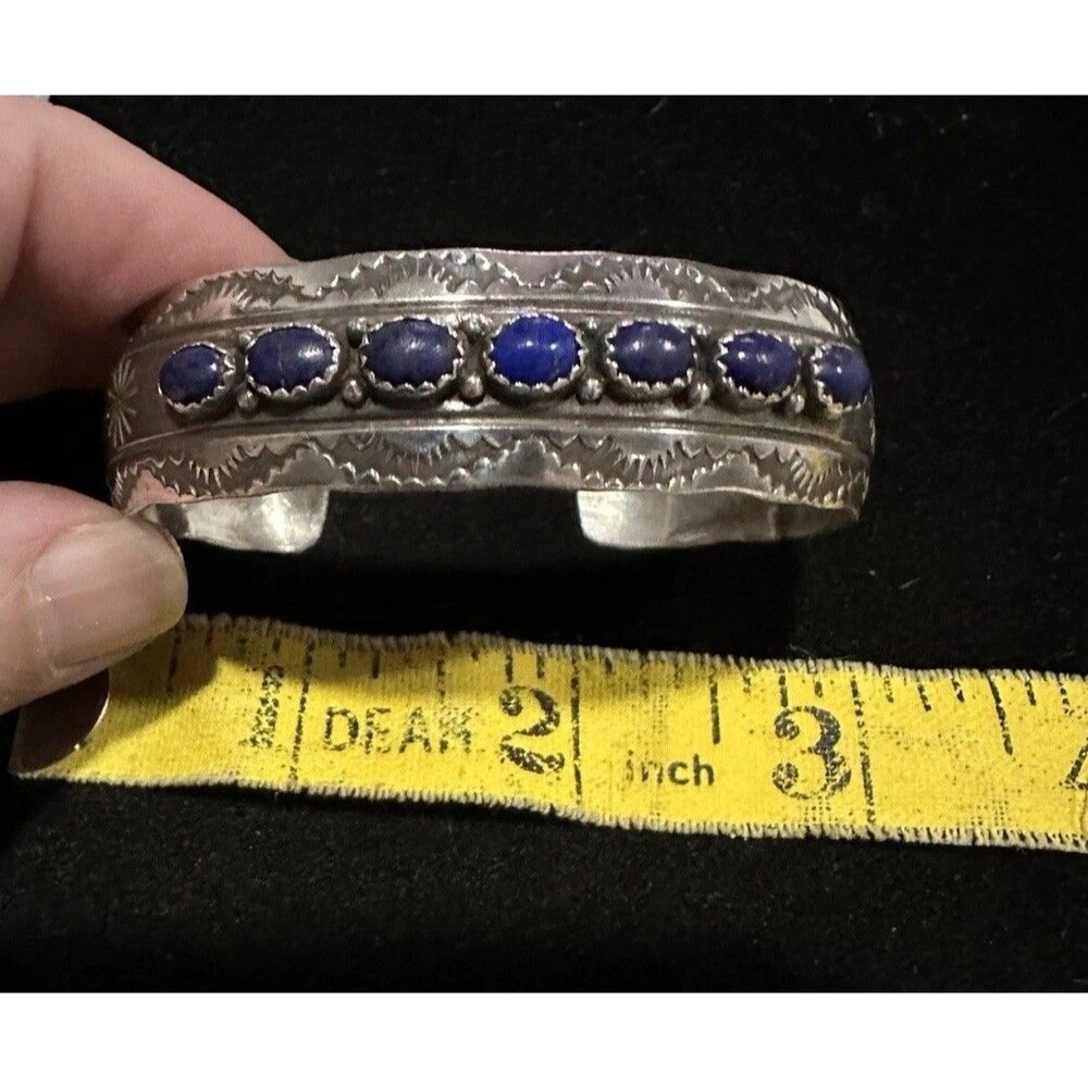 E BAHE Native American Lapis Lazuli Row Sterling Silver Cuff Bracelet Western